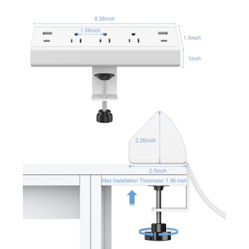 Desk Clamp Power Strip with Fast Charging Features