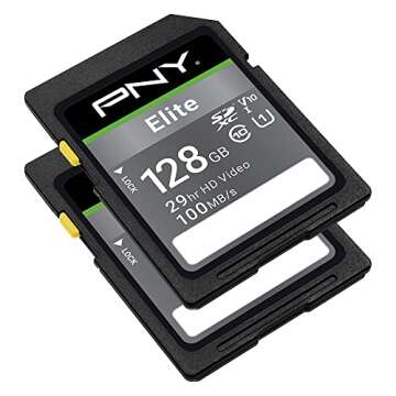 PNY 128GB Elite Class 10 U1 V10 SDXC Flash Memory Card - 100MB/s Read, Class 10, U1, V10, Full HD, U...