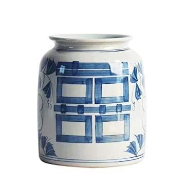 XIUWOUG Chinese Ginger Jar Chinoiserie Vase, Home Decorative Vintage Blue and White Porcelain Vase C...