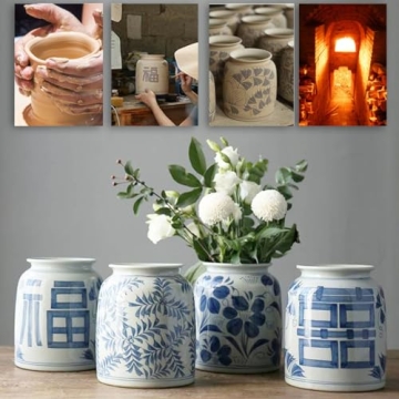 XIUWOUG Chinese Ginger Jar Chinoiserie Vase for Home