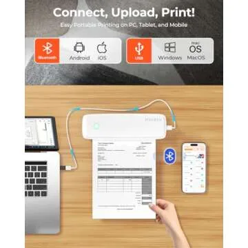 MUNBYN Portable Printers Wireless for Travel ITP04, Inkless Printer, Thermal Bluetooth Printer, Support 8.5x11&A4 Thermal Paper, Compatible with Android and iOS Phone & Laptop, Small Printer (White)