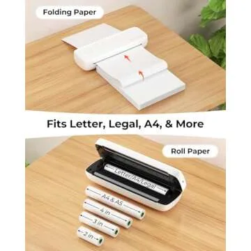 MUNBYN Portable Printers Wireless for Travel ITP04, Inkless Printer, Thermal Bluetooth Printer, Support 8.5x11&A4 Thermal Paper, Compatible with Android and iOS Phone & Laptop, Small Printer (White)