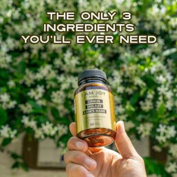 I Am Joy co. Ormus Shilajit Lion's Mane - Ultimate Brain Power! Monoatomic 24k Gold - The Only Blend of Its Kind for Energy, Memory, & Focus - 60 Vegan Capsules in Eco Friendly Glass