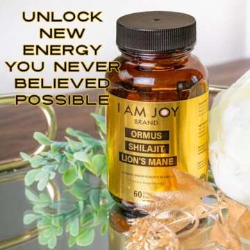 I Am Joy co. Ormus Shilajit Lion's Mane - Ultimate Brain Power! Monoatomic 24k Gold - The Only Blend of Its Kind for Energy, Memory, & Focus - 60 Vegan Capsules in Eco Friendly Glass