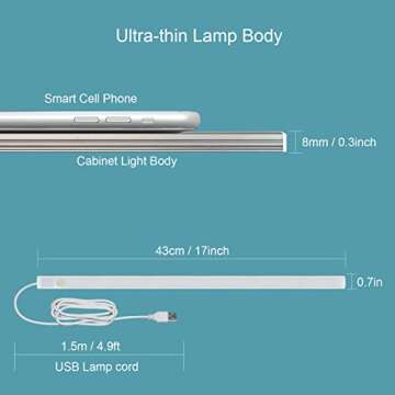 IKSACE LED Motion Sensor Under Cabinet Lights, 17 inch Plug in Closet Light, USB Corded LED Light Ba...