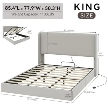 YITAHOME King Size Storage Bed with USB Ports and Headboard