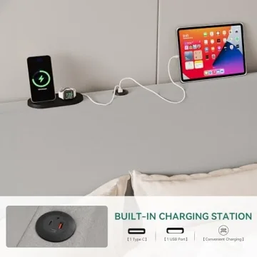 YITAHOME King Size Storage Bed with USB Ports and Headboard