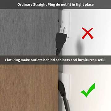 FIRMERST 1875W Flat Plug Extension Cord - 1 Foot, 14 AWG