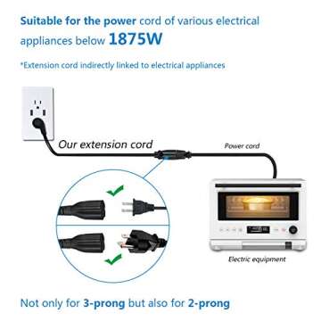 FIRMERST 1875W Flat Plug Extension Cord - 1 Foot, 14 AWG