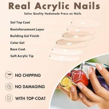 Red Press On Nails Short Oval, KQueenest Short Fake Nails Acrylic Nails Press Ons, Short Almond Nails Glue on, Natural Round False Nails Short, One Color Stick On Nails For Women Daily Holiday Wear