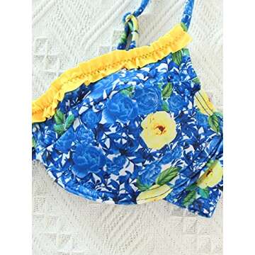 Floerns Women's Floral Frill Trim Underwire High Cut Two Piece Bikini Swimsuit