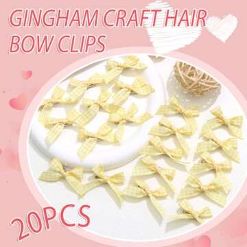 SAWINDA 20PCS Mini Hair Bows Gingham Craft Bow Hair Clips Yellow Bows for Hair Small Checkered Hair ...