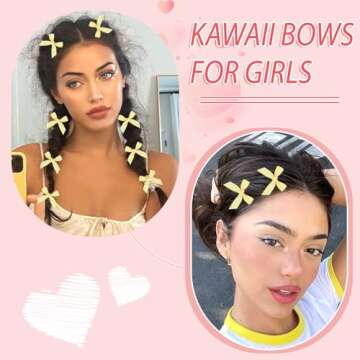 SAWINDA 20PCS Mini Hair Bows Gingham Craft Bow Hair Clips Yellow Bows for Hair Small Checkered Hair Bowknot Barrettes Cute Claw Clips Hair Ribbon Hair Clips Accessories for Teens and Girls