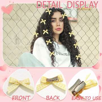 SAWINDA 20PCS Mini Hair Bows Gingham Craft Bow Hair Clips Yellow Bows for Hair Small Checkered Hair Bowknot Barrettes Cute Claw Clips Hair Ribbon Hair Clips Accessories for Teens and Girls