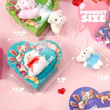 JOYIN 24 Packs Valentines Day Animal Plush Toy Party Favors Filled with Heart Boxes for Kids, KeyChain Plush Fidget Toy for Valentine's Classroom Gift Exchange, Party Game Prizes School Rewards