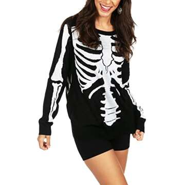 Tipsy Elves Skeleton Crew Sweater Black White Halloween Pullover for Women Size Small