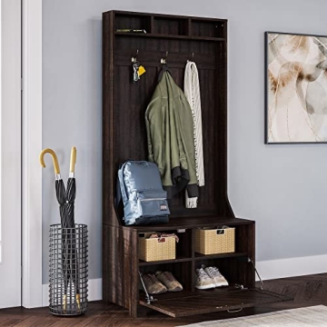 BELLEZE Entryway Hall Tree Freestanding Shoe Rack Espresso