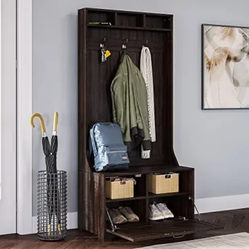 BELLEZE Entryway Hall Tree Freestanding Shoe Rack Espresso