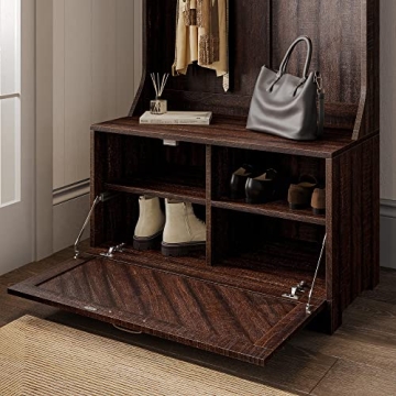 BELLEZE Entryway Hall Tree Freestanding Shoe Rack Espresso