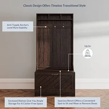 BELLEZE Entryway Hall Tree Freestanding Shoe Rack Espresso