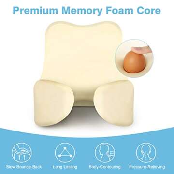 LANGRIA 6-in-1 Memory Foam Neck Support Travel Pillow with Detachable Hood Adjustable Neck Size for All Ages Side Elastic Pocket Neck Travel Cushion for Plane Train Car Bus Office (Blue)