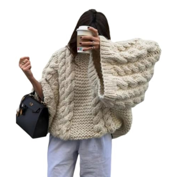 Stylish Women's Oversized Sweater Y2K Chunky Knit Pullover Tops with Loose Sleeves