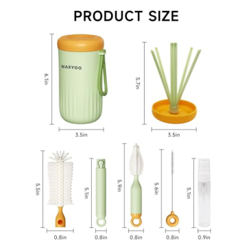 NAXYOO Travel Baby Bottle Brush Set with Drying Rack