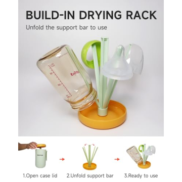 NAXYOO Travel Baby Bottle Brush Set with Drying Rack