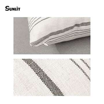 Sunlit Decorative Farmhouse Throw Pillow Case, Set of 2 Cream/Off-White with Gray Stripes Modern Accent Square Pillow Cover, 22" x 22", Textured Linen Throw Cushion Covers for Couch Chair Bedroom