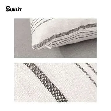 Sunlit Decorative Farmhouse Throw Pillow Case, Set of 2 Cream/Off-White with Gray Stripes Modern Accent Square Pillow Cover, 22" x 22", Textured Linen Throw Cushion Covers for Couch Chair Bedroom