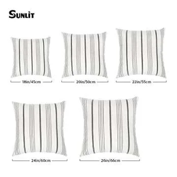 Sunlit Decorative Farmhouse Throw Pillow Case, Set of 2 Cream/Off-White with Gray Stripes Modern Accent Square Pillow Cover, 22" x 22", Textured Linen Throw Cushion Covers for Couch Chair Bedroom