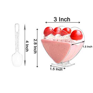 Coloch 100 Pack 4 Oz Plastic Mini Dessert Cup with Spoon, Clear Parfait Appetizer Cup Heart-shaped Small Serving Bowl for Cakes, Ice Cream, Tasting, Party, Buffet, Valentine's Day, Wedding