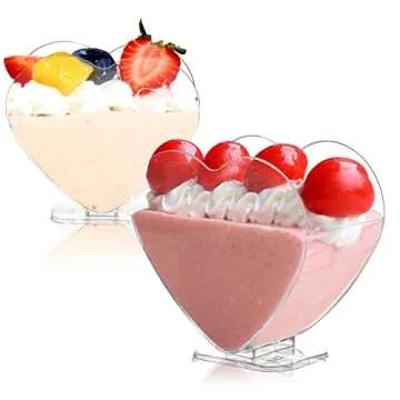 Coloch 100 Pack 4 Oz Plastic Mini Dessert Cup with Spoon, Clear Parfait Appetizer Cup Heart-shaped Small Serving Bowl for Cakes, Ice Cream, Tasting, Party, Buffet, Valentine's Day, Wedding