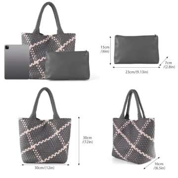 IwIeIaIrI Soft Woven Tote Bag for Women,Large Fashion Woven Leather Shoulder Bag with Purse for Summ...