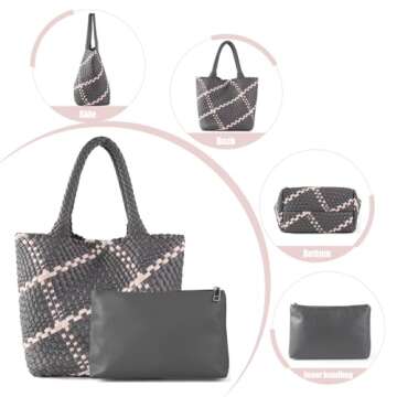 IwIeIaIrI Soft Woven Tote Bag for Women,Large Fashion Woven Leather Shoulder Bag with Purse for Summer Beach Travel