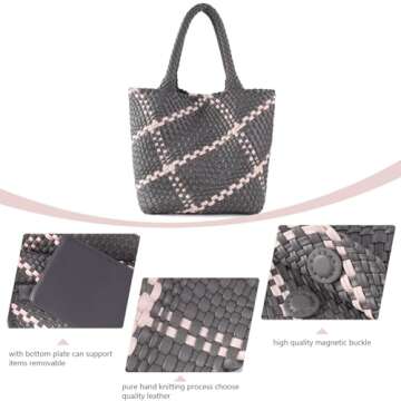 IwIeIaIrI Soft Woven Tote Bag for Women,Large Fashion Woven Leather Shoulder Bag with Purse for Summer Beach Travel