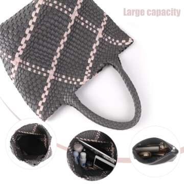 IwIeIaIrI Soft Woven Tote Bag for Women,Large Fashion Woven Leather Shoulder Bag with Purse for Summer Beach Travel