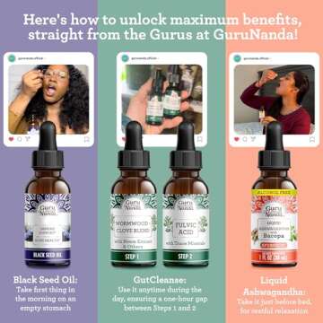 GuruNanda Total Wellness Boost with Liquid Ashwagandha, Black Seed Oil & GutCleanse - Helps with Immunity and Mind Care