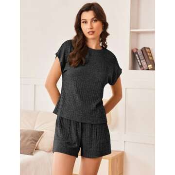 Ekouaer Pajamas for Women Ribbed Knit Lounge Set Cap Sleeve Top and Shorts Loungewear Sleepwear with...