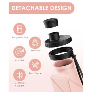 Infitran Collapsible Water Bottles, BPA-Free Leak-Proof Silicone Foldable Water Bottle Cup 20.6oz, Durable Lightweight Bottle for Gym Travel Camping Hiking Running Sport,Pink