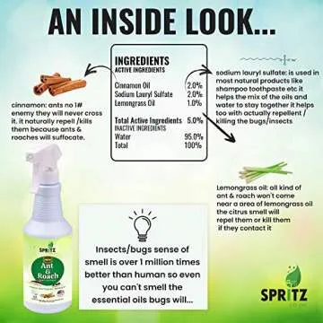 Spritz Organic Pest Control Spray – Ant and Roach Spray – 100% Natural Pests Repellent – Kills & Repells Ants and Roaches Instantly–Lemongrass Oil, and Cinnamon Oil – Safe for Kids and Pets – 16 oz