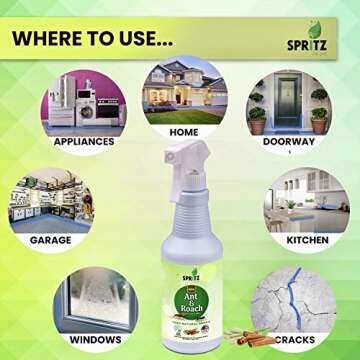 Spritz Organic Pest Control Spray – Ant and Roach Spray – 100% Natural Pests Repellent – Kills & Repells Ants and Roaches Instantly–Lemongrass Oil, and Cinnamon Oil – Safe for Kids and Pets – 16 oz