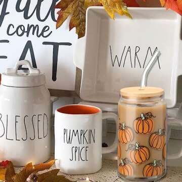 WODOHOLO Pumpkin Can Glass 16oz Fall Iced Coffee Glass Halloween Can Shaped Glass with Lid and Straw Autumn Iced Coffee Beer Latte Drinking Cup Ideal Thanksgiving Gifts