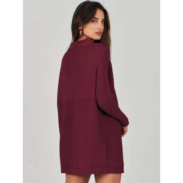 ANRABESS Women Oversized Casual Loose Turtleneck Long Sleeve Slouchy Baggy Knit Tunic Sweaters Pullover 2024 Fall Outfits Wine Red Large