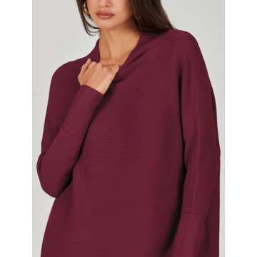 ANRABESS Women Oversized Casual Loose Turtleneck Long Sleeve Slouchy Baggy Knit Tunic Sweaters Pullover 2024 Fall Outfits Wine Red Large