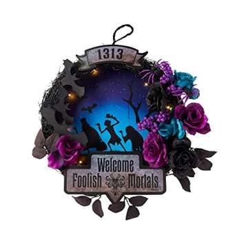Spirit Halloween The Haunted Mansion Light-Up Welcome Foolish Mortals Wreath | Officially Licensed |...