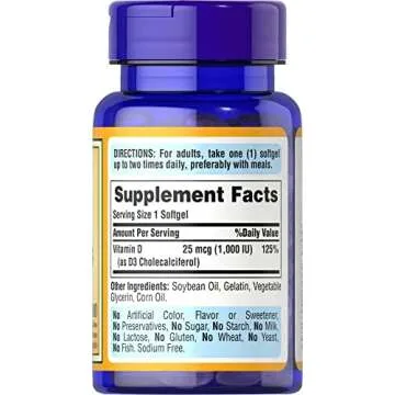 Puritan's Pride Vitamin D3 1000 IU Softgels - 100 Count
