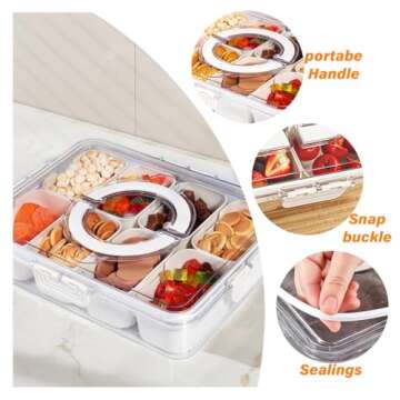 YFUIF Snackle Box Container - 8 Compartments Divided Serving Tray with Lid and Handle, BPA-Free Snac...