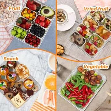 YFUIF Snackle Box Container - 8 Compartments Divided Serving Tray with Lid and Handle, BPA-Free Snack Box Organizer for Fruits, Candy, Snacks (1, White Small 8 Compartments)