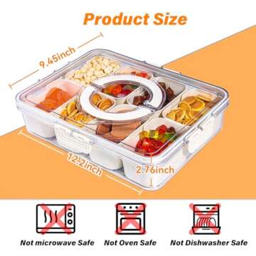 YFUIF Snackle Box Container - 8 Compartments Divided Serving Tray with Lid and Handle, BPA-Free Snack Box Organizer for Fruits, Candy, Snacks (1, White Small 8 Compartments)